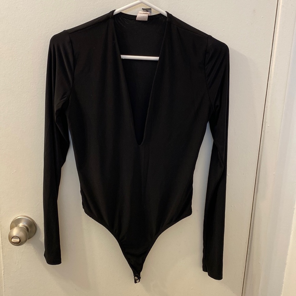 Akira Black plunging neckline bodysuit